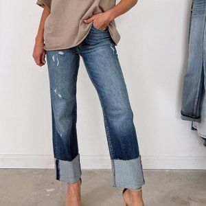 Blue High Waist Distressed Straight Leg Jeans